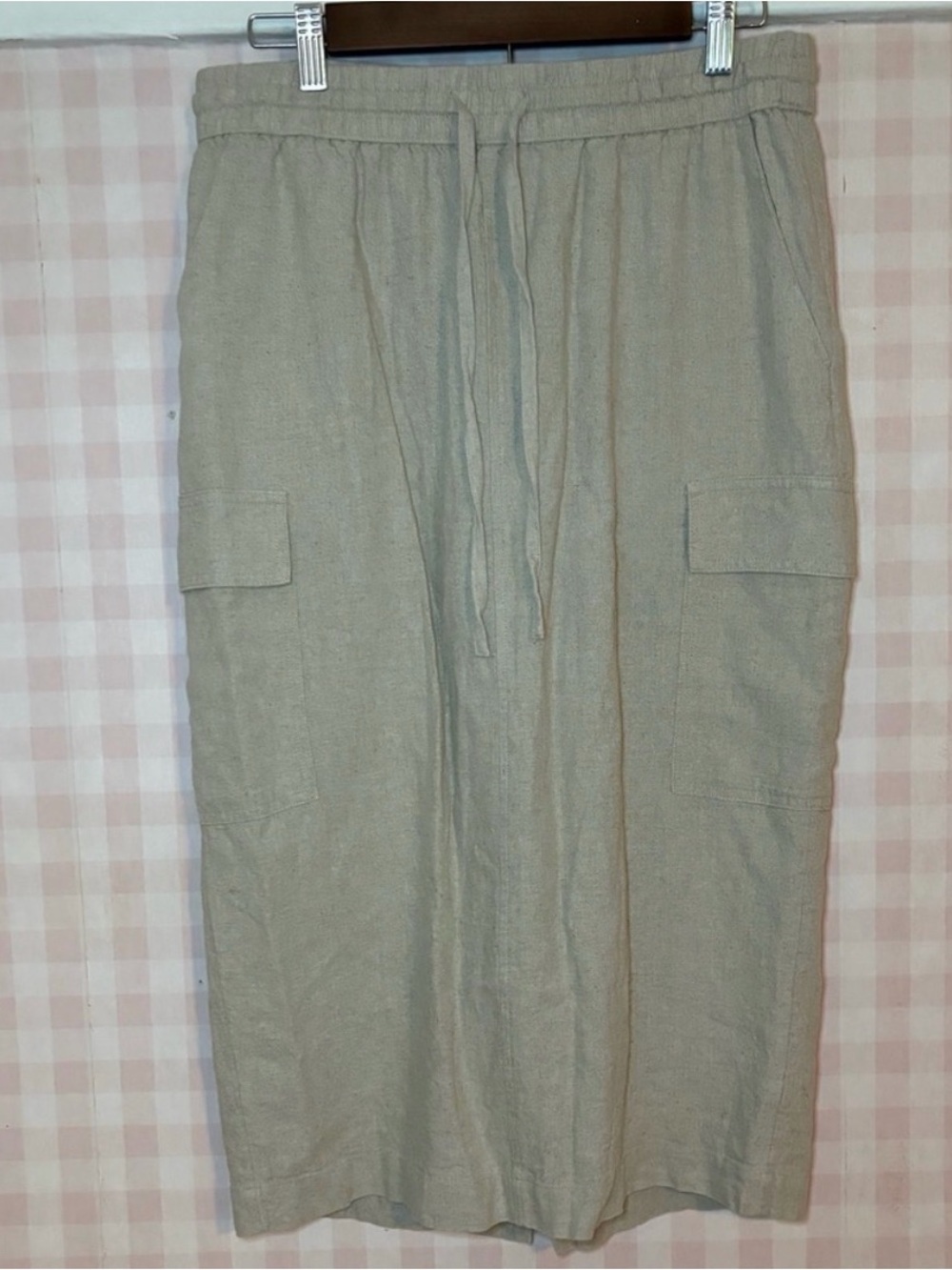 a new day Beige Drawstring Linen-Blend Skirt with Cargo Pockets